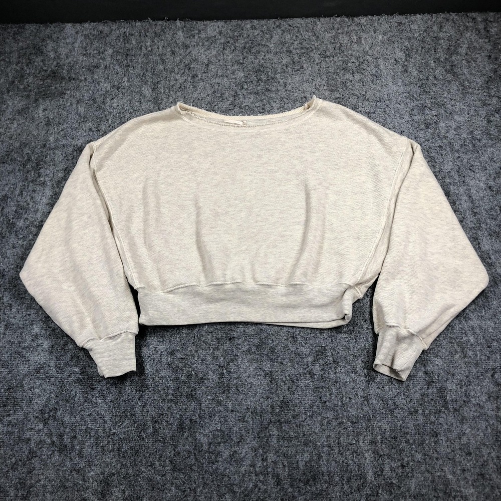 Free People Sweatshirt Womens S Beige Cropped Dolman Sleeve Knit Pullover Casual